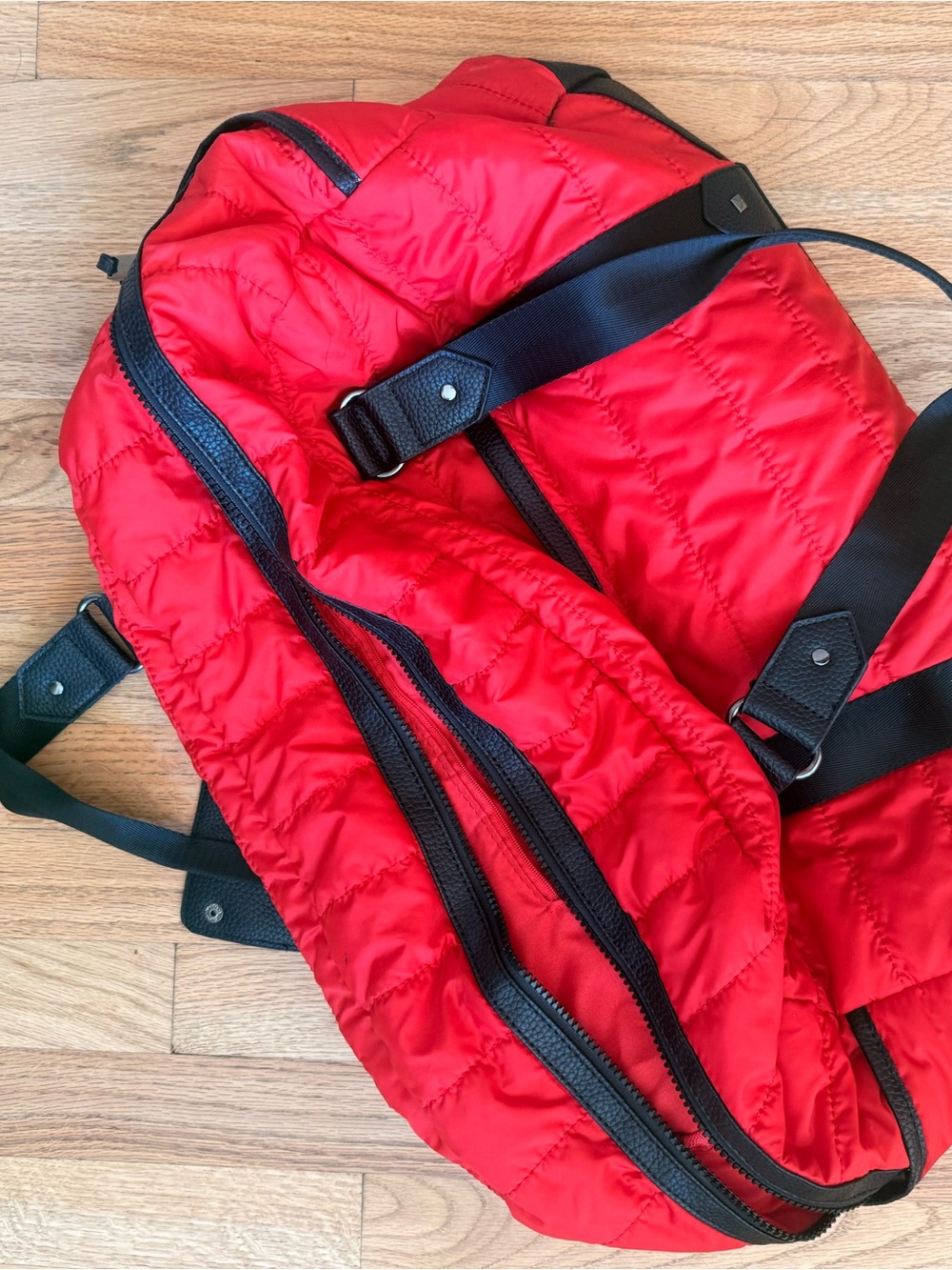 Cynthia Rowley Red Quilted Travel Duffle with Black Straps